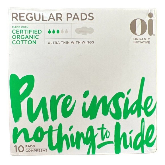 2 Pack Oi Organic Cotton Ultra Thin Super Pads with Wings 10 Ct Each - Picture 2 of 3